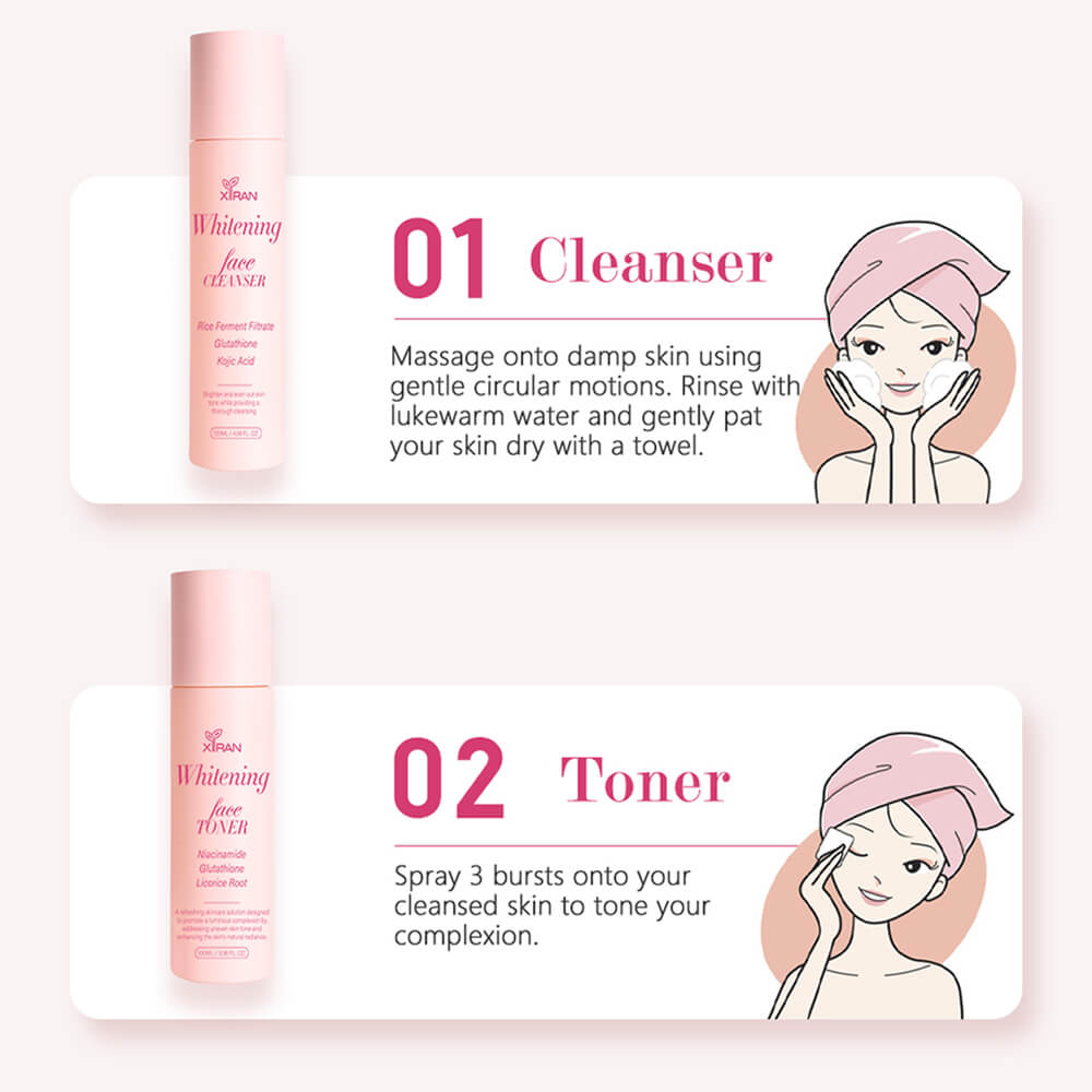 formulated with Glutathione, Kojic Acid to effectively lighten dark spots, blemishes